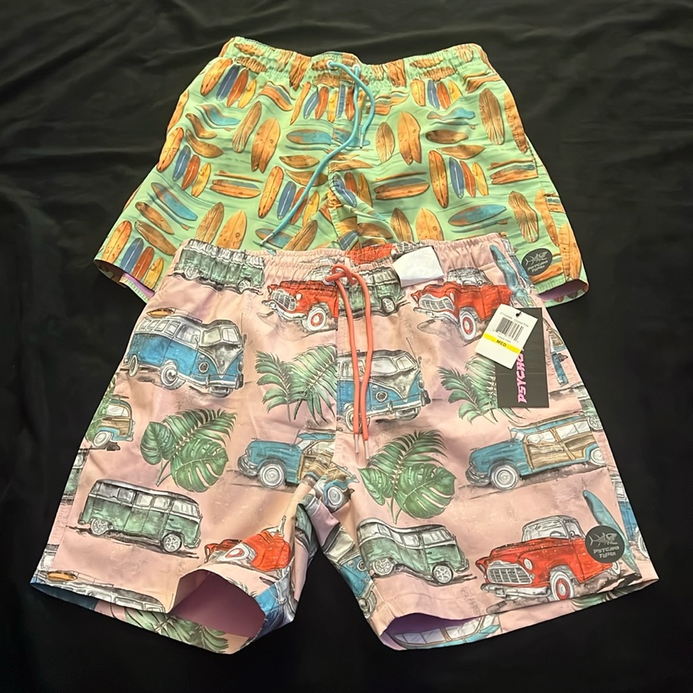 NWT Men's Psycho Tuna 6” board shorts Bundle of 2 Graphic designs